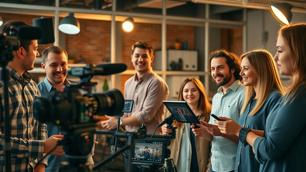 Creative marketing team in Muskegon filming brand identity video, professional video production for small business visibility and sales growth