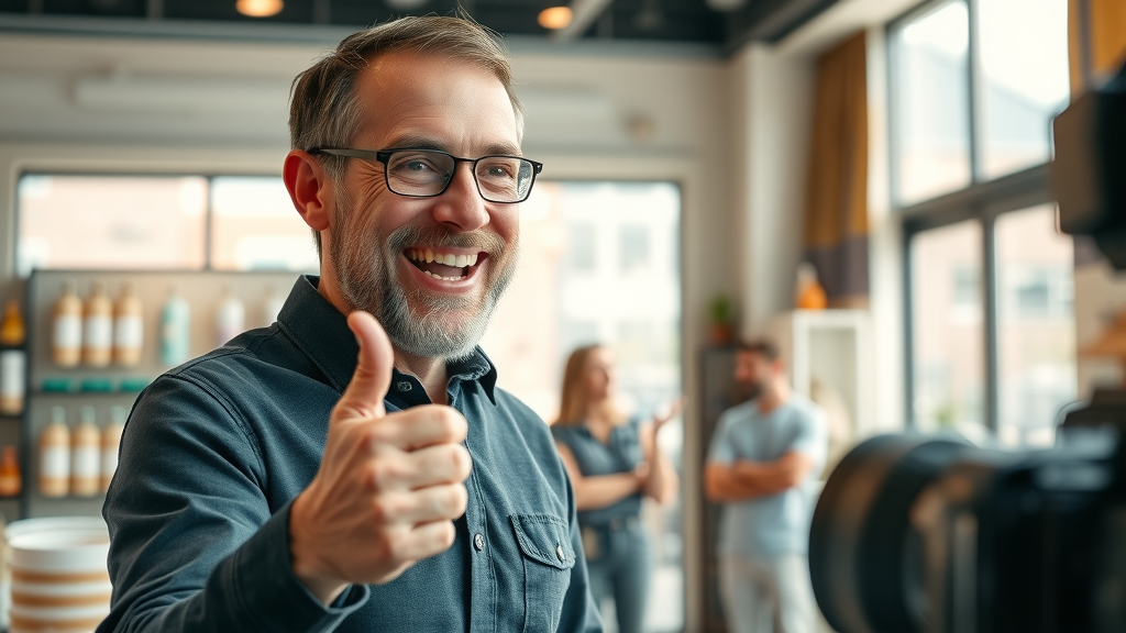 Muskegon business owner shares positive testimonial on video, excited about results from brand identity video services