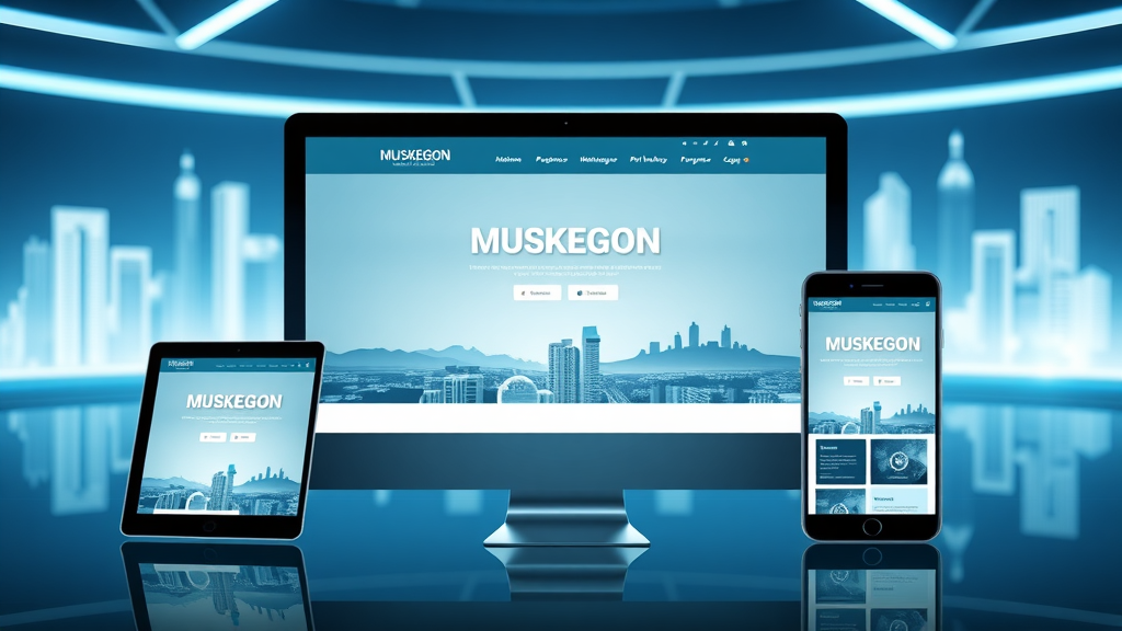 Modern Muskegon website homepage mockup responsive design desktop tablet smartphone