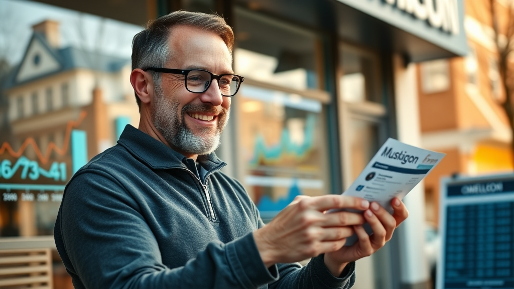 Confident Muskegon business owner reviewing digital marketing analytics and growth trends for 2025