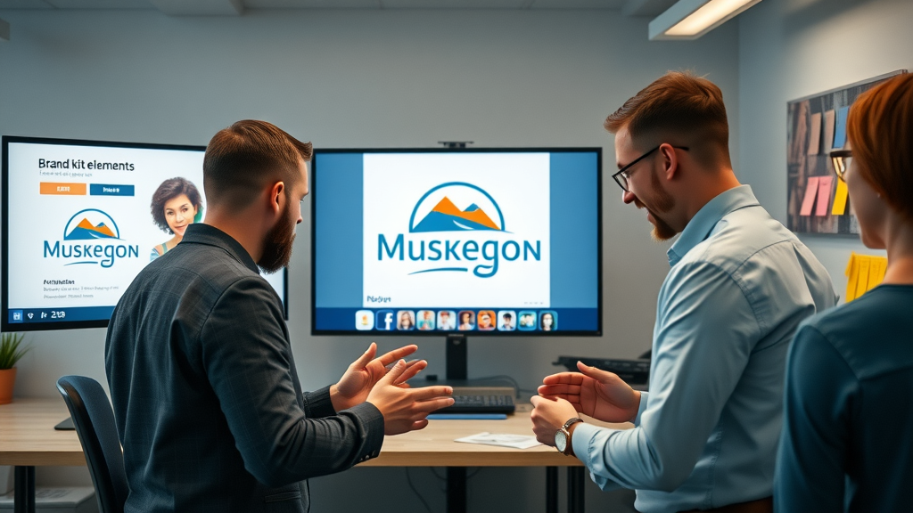 Creative Muskegon logo and brand kit being designed, showcasing Muskegon brand identity