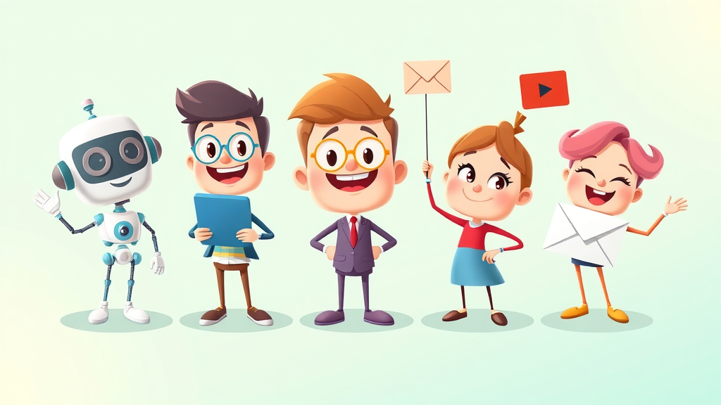 Animated digital marketing icons representing AI, voice search, video, influencer, and data-driven email marketing strategies in 2025