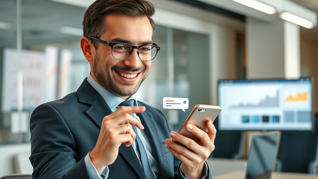 Businessperson in Muskegon surprised and engaging with push notification on modern smartphone for startup mobile app