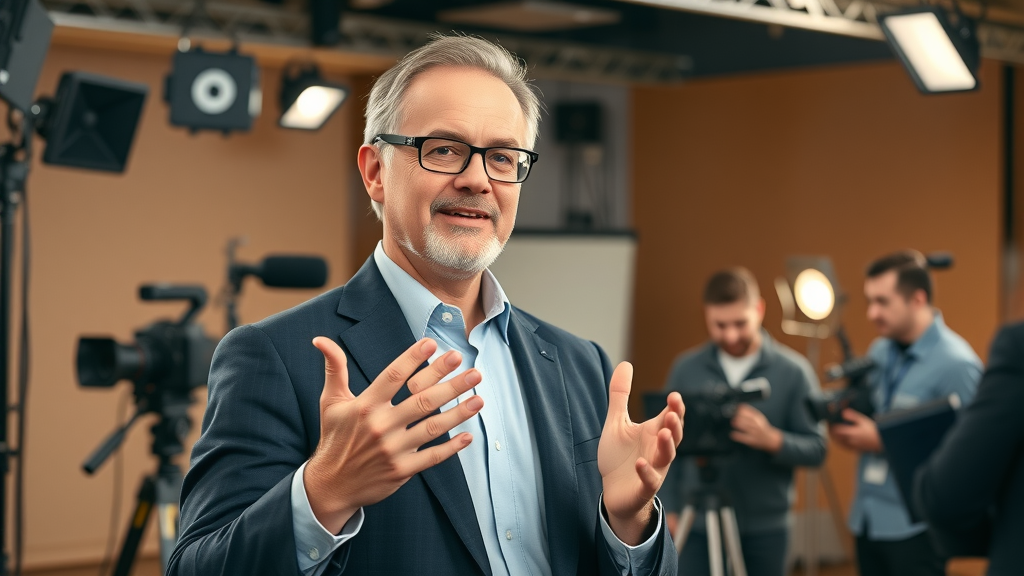 Confident business leader delivering a message during professional brand video production services