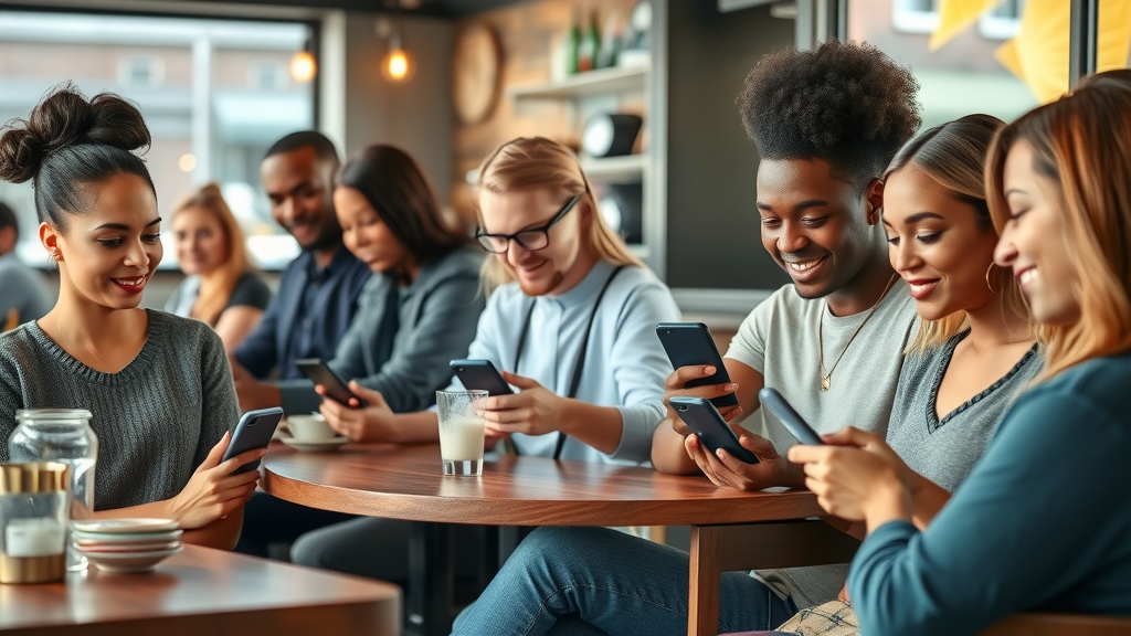 diverse Muskegon small business customers receiving real-time mobile app push notifications - user engagement &amp; loyalty
