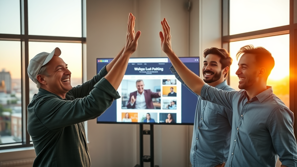 muskegon web design excited startup founders celebrate successful new website launch