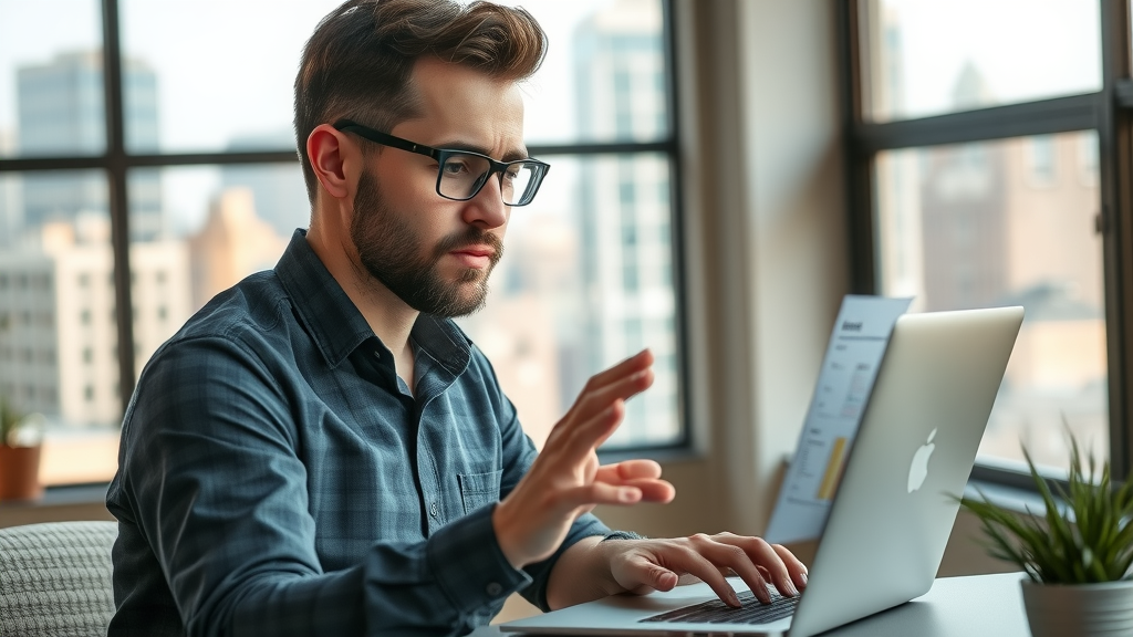 Small business owner reviewing website analytics for cost-effective web design solutions Muskegon in a modern Muskegon office