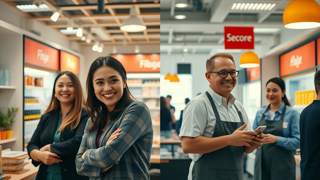 split-screen small business transformation with team energy after using brand storytelling video, vibrant vs muted expressions