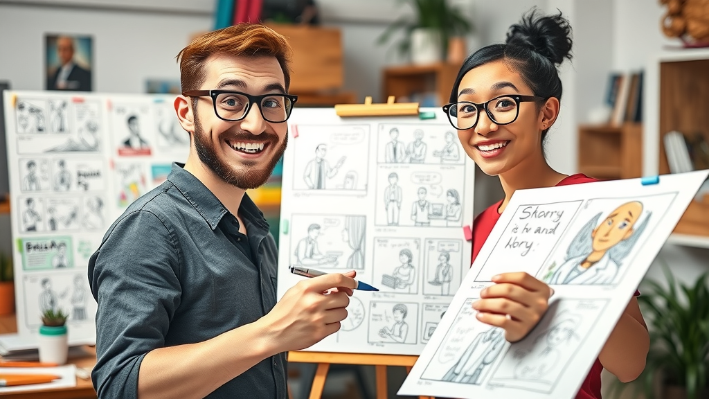 Storyboarding strong brand story for corporate video, colorful storyboard process, brand video strategy