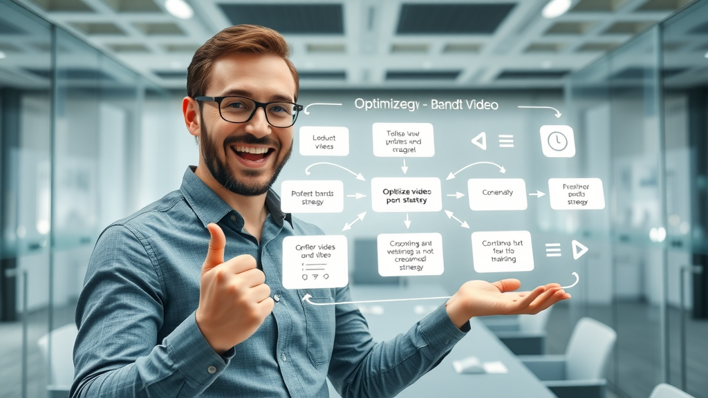 Digital marketer presenting strategy for optimizing corporate identity video production, Fortune500 branding tactics for small business