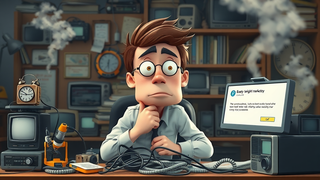 Bewildered marketer frustrated by outdated SEO tactics and low results using obsolete technology, SEO techniques 2025