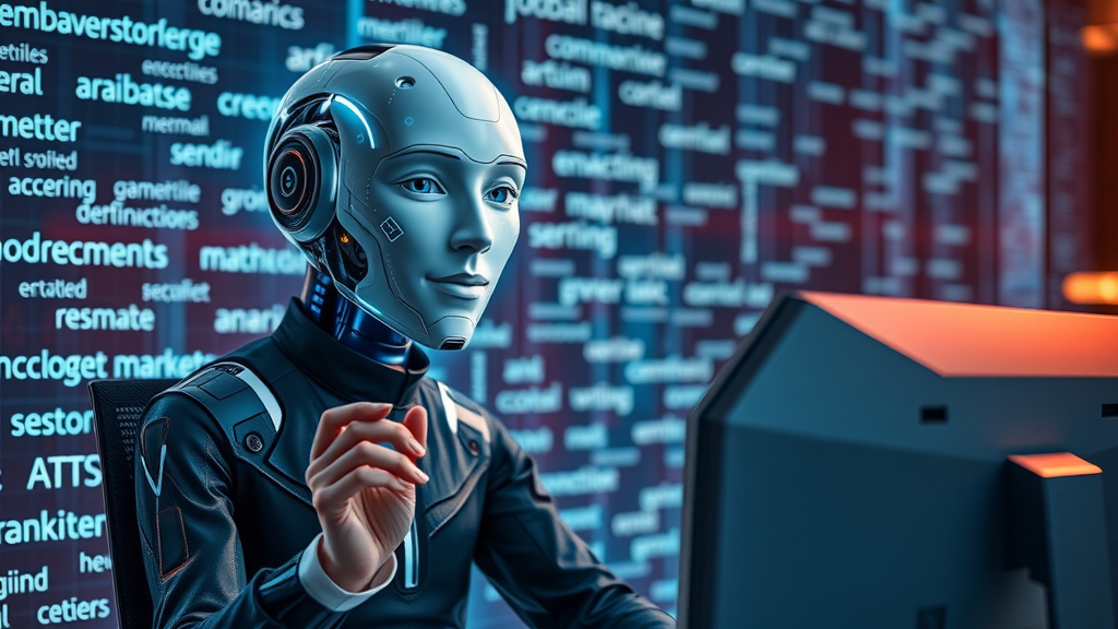 Futuristic AI assistant supporting marketer with keyword research and seo techniques 2025 strategy
