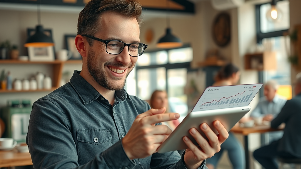 muskegon business owner video marketing analytics upward growth digital tablet cafe