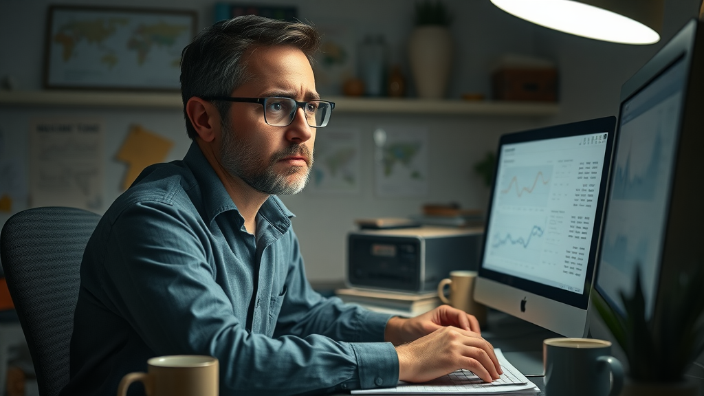 Concerned small business owner worrying about analytics without branding video strategies