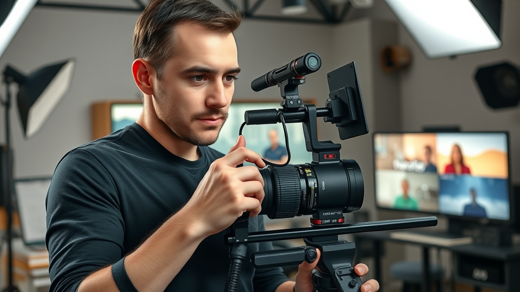 Professional videographer adjusting camera for high quality branding video production