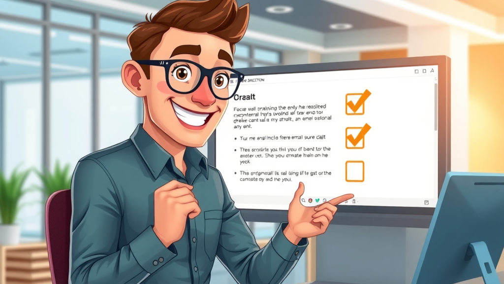 Marketer triple-checking email draft for clarity and highlighting three main points for effective email marketing strategy.
